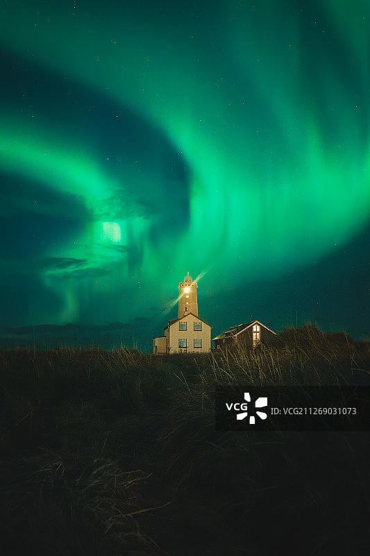 冰岛极光灯塔图片素材