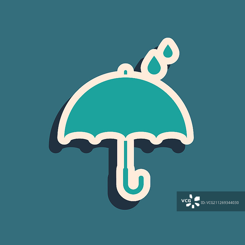 绿色的伞和雨滴的图标隔离上图片素材