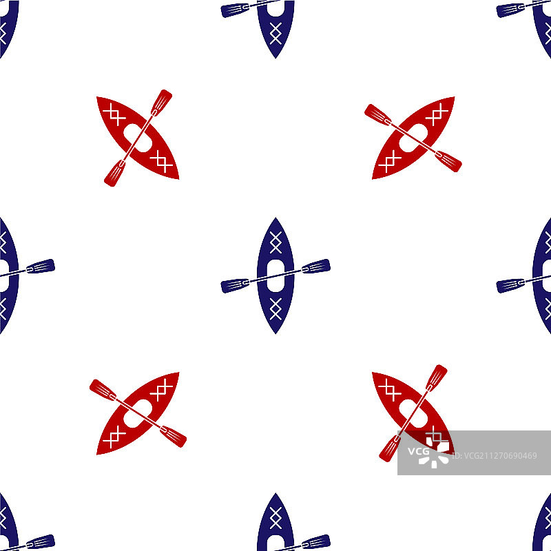 蓝色和红色皮划艇和桨图标孤立图片素材