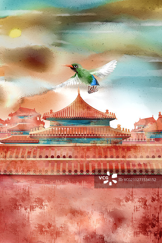 中国风故宫风景插画图片素材