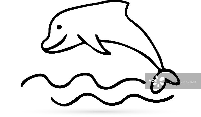 海豚图标的孩子手绘艺术线图片素材