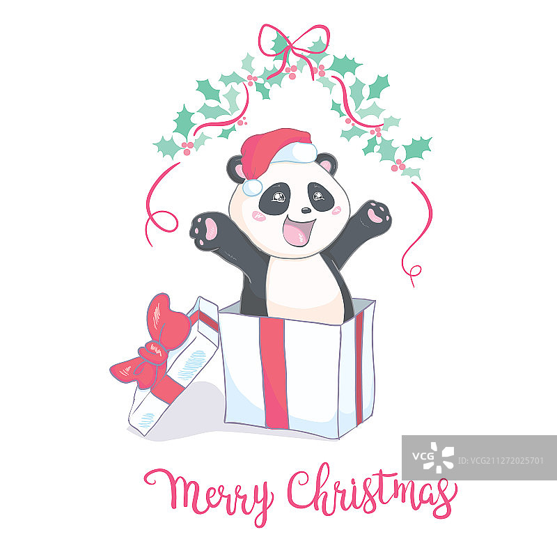 可爱的圣诞卡通熊猫熊角色图片素材