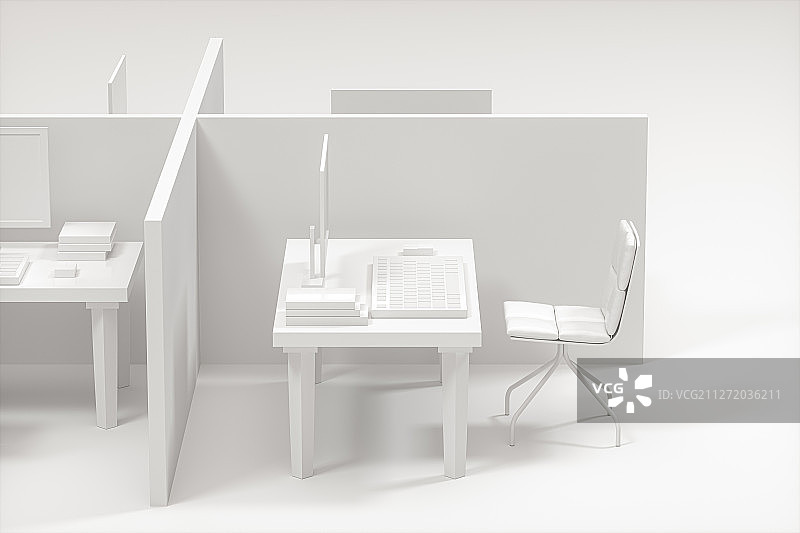 办公室室内场景白色模型 三维渲染图片素材