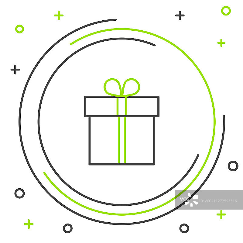 黑线和绿线礼品盒图标隔离上图片素材