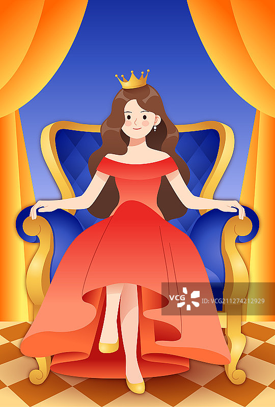 头戴皇冠的女王坐在王座上图片素材
