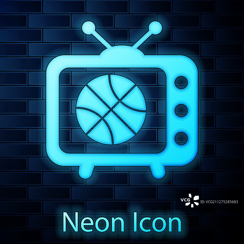 电视节目图标上闪烁的霓虹篮球比赛图片素材