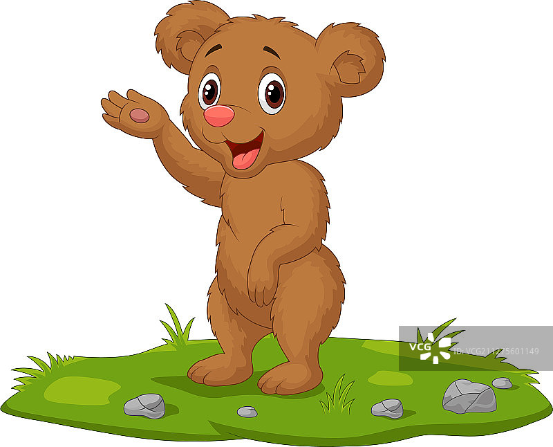 可爱的小熊在草地上挥手图片素材