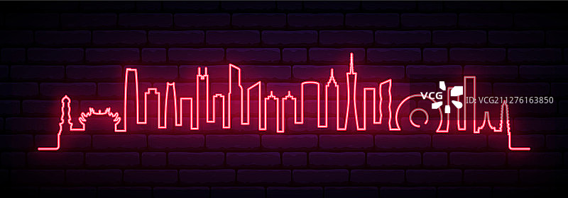 红色的霓虹天际线照亮了广州城市图片素材
