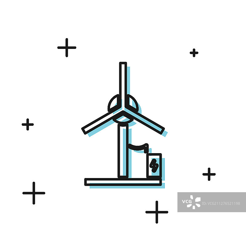黑色风力涡轮机图标孤立在白色上图片素材