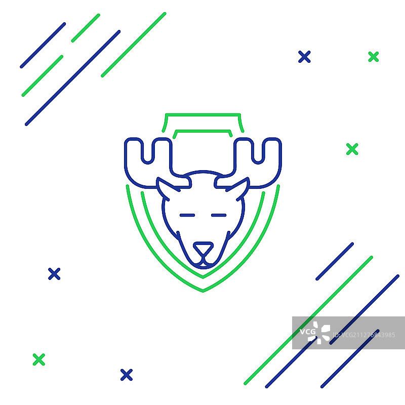蓝绿线上的盾牌图标是驼鹿头图片素材