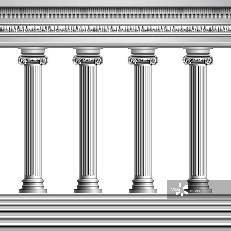 建筑元素柱廊从现实的古董柱装饰天花板和基础与楼梯矢量插图图片素材