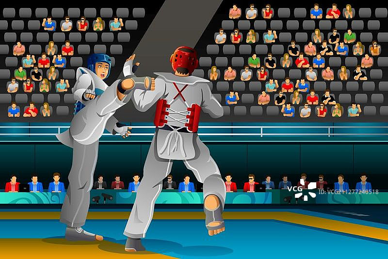 一个矢量插图的男子竞争在一个跆拳道比赛的体育比赛系列图片素材