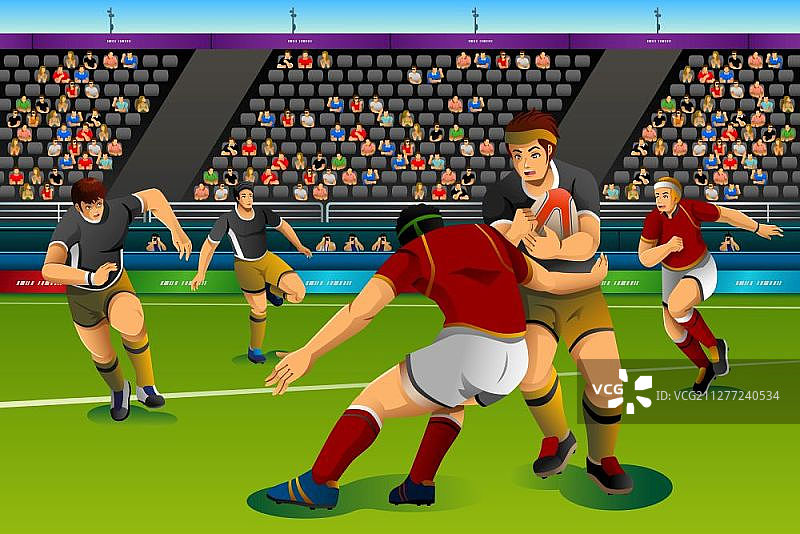 一个矢量插图的人打橄榄球七在竞争的比赛体育系列图片素材