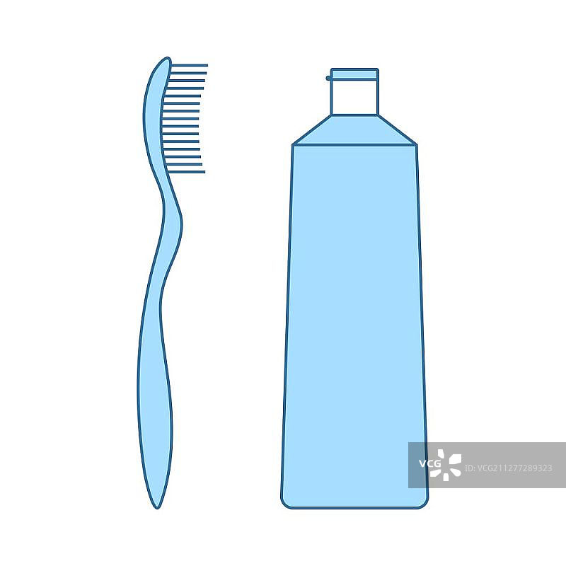 牙膏和刷子图标。细线与蓝色填充设计。矢量插图。图片素材