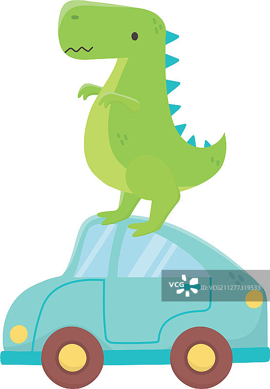 孩子们玩具绿色的恐龙和蓝色的汽车玩具图片素材