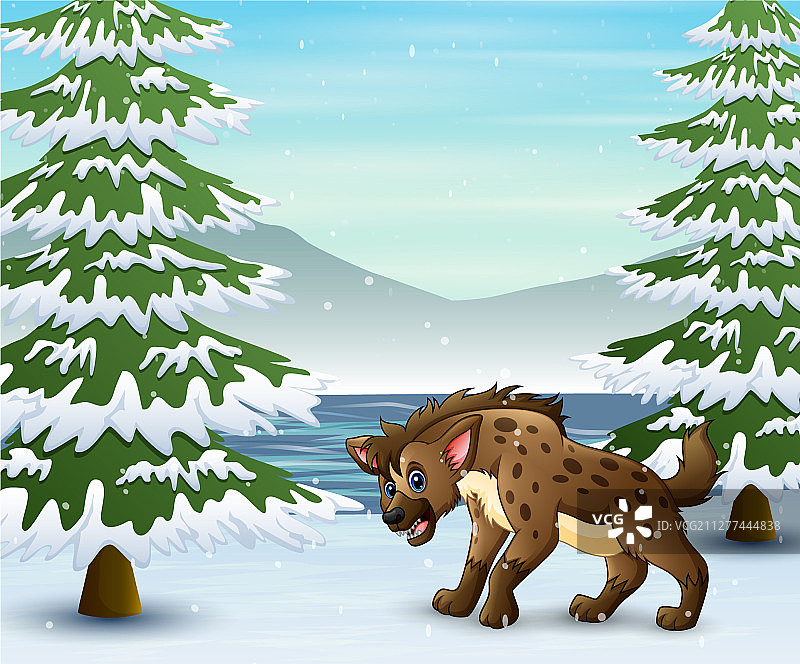 冬季森林里的鬣狗卡通图片素材