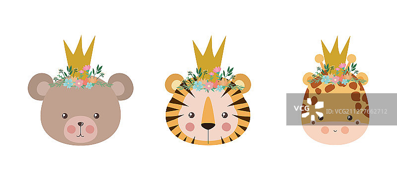 可爱的熊、虎和长颈鹿图案图片素材
