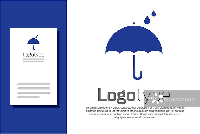 蓝色的伞和雨滴图标隔离图片素材