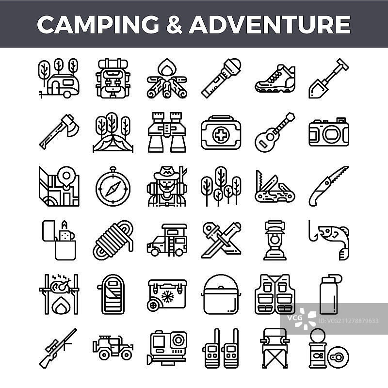 露营和户外冒险概述图标图片素材