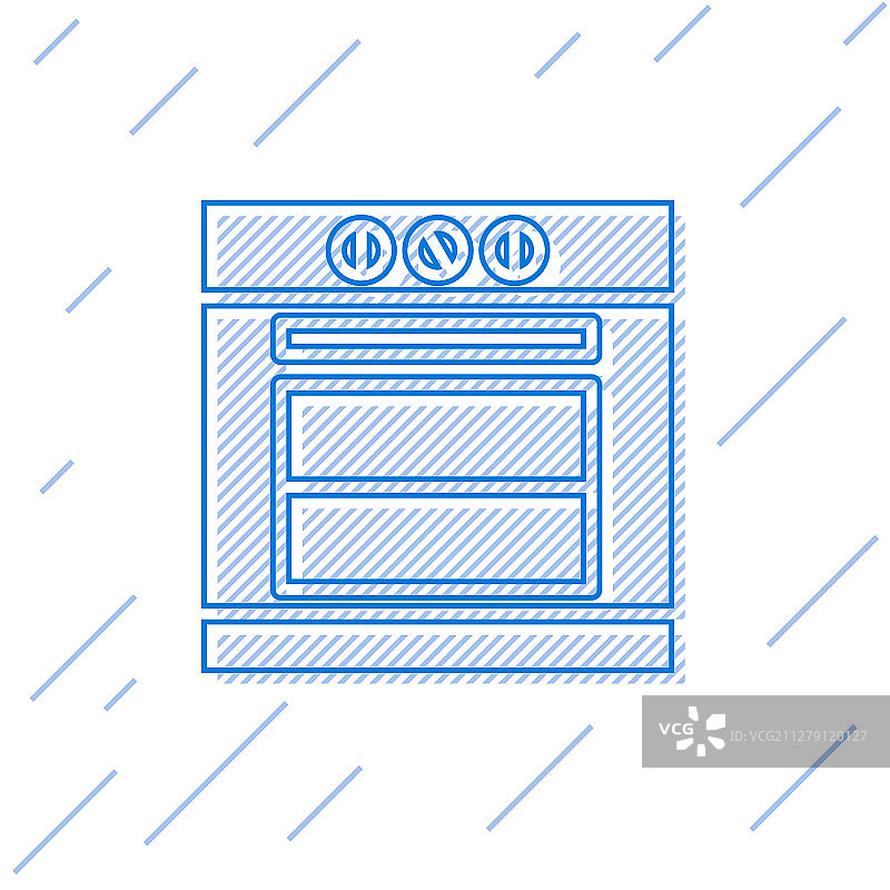蓝线烤箱图标孤立在白色背景图片素材