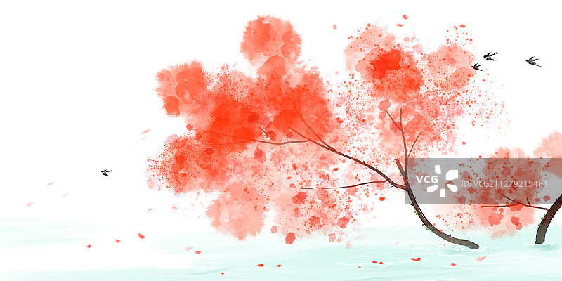 传统文化二十四节气春季水墨桃花燕子风景插画图片素材
