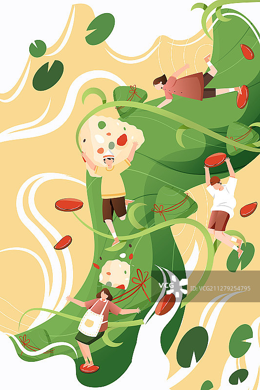 夏季端午节粽子食物美食礼盒背景中国风矢量插画图片素材