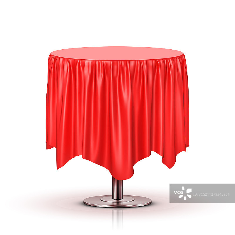 一张白色桌布上铺着红色桌布的圆桌图片素材