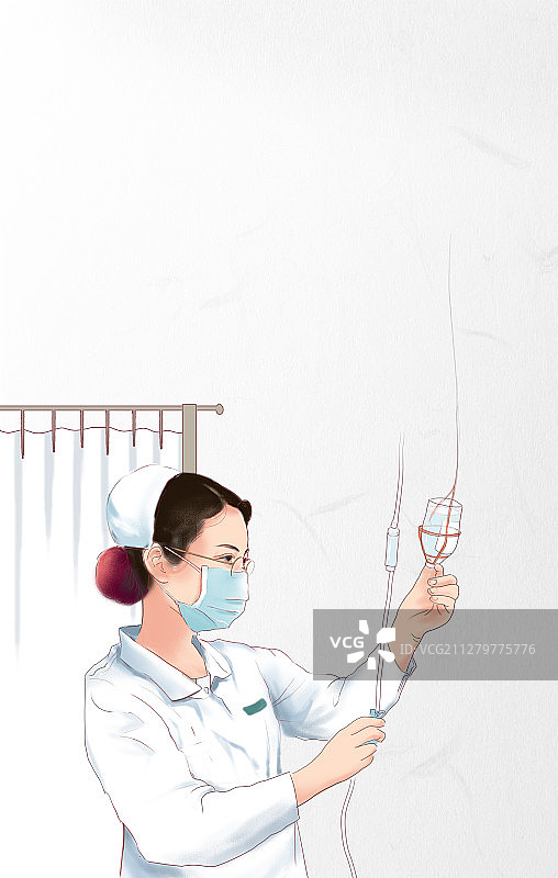 手绘护士输液护理插画图片素材