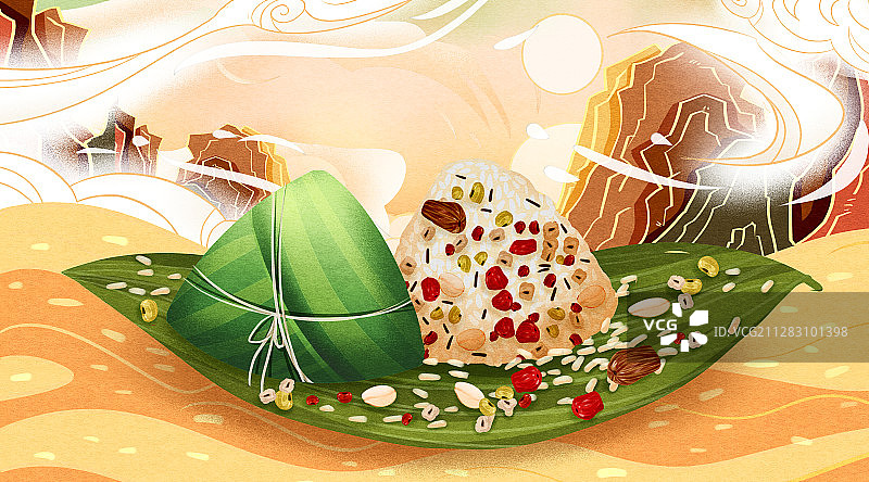 中国传统节日端午节五谷杂粮粽子插画图片素材