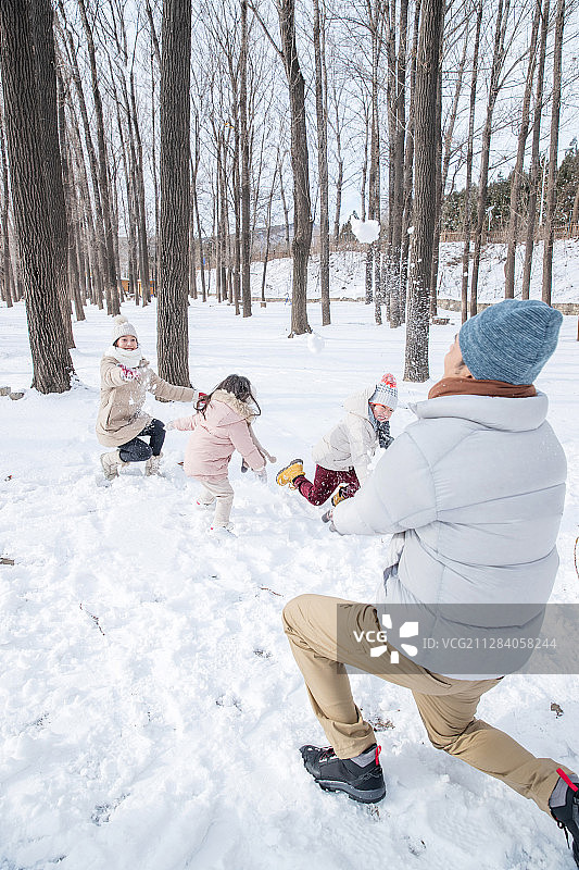 雪地里打雪仗的一家人图片素材