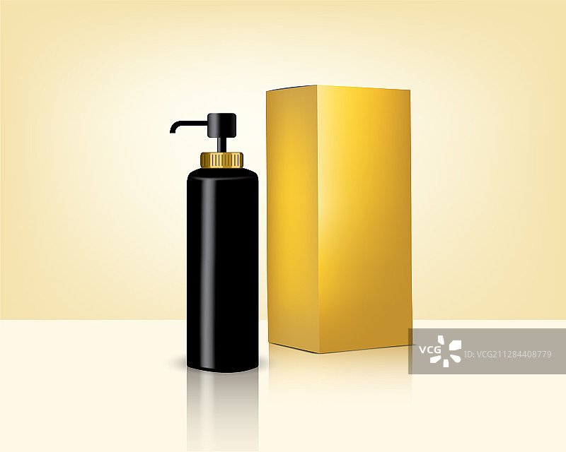 瓶子泵模拟逼真的黄金化妆品和图片素材