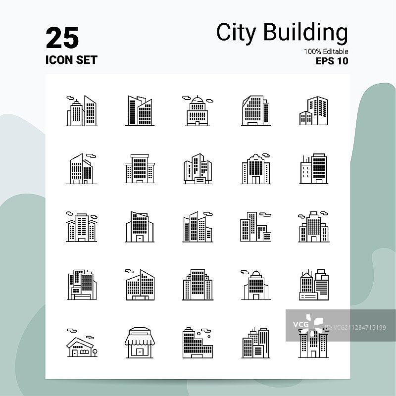 25个城市建筑图标设置100可编辑eps 10图片素材
