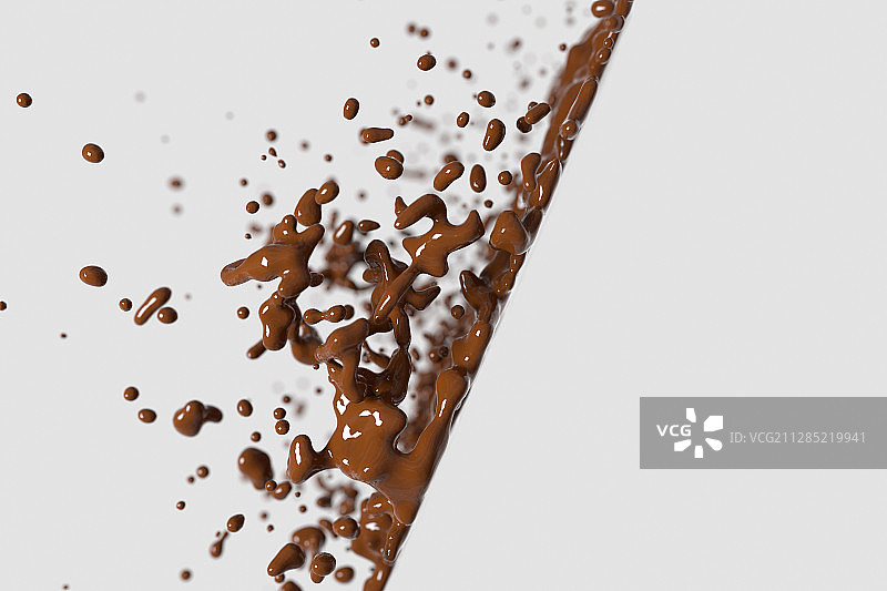 白色背景下飞溅的巧克力色液滴 3D渲染图片素材