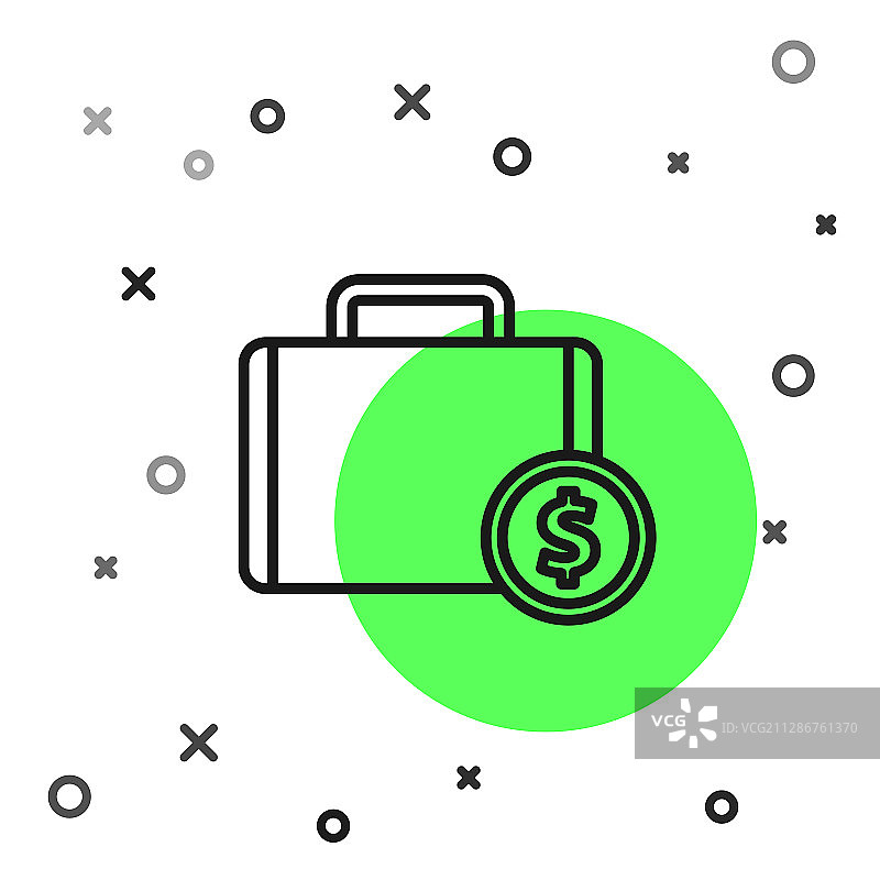 黑线公文包和金钱图标孤立在一起图片素材