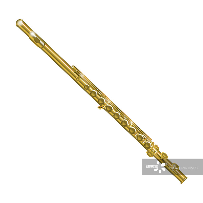 逼真的3d详细的金色古典长笛图片素材