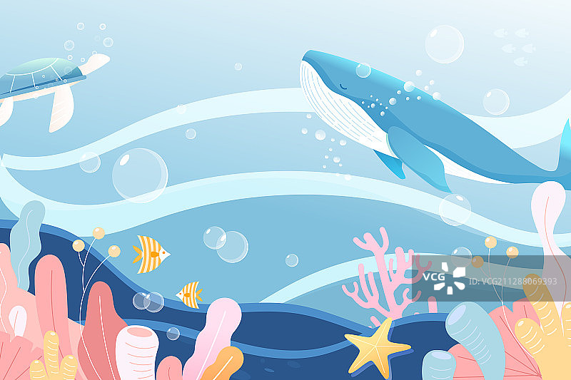 卡通海洋海底世界夏季环境日海洋日保护环境潜水游泳矢量插画图片素材