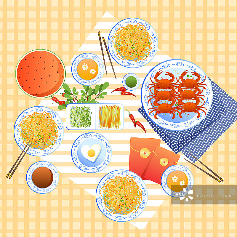 传统餐桌美食矢量插画图片素材