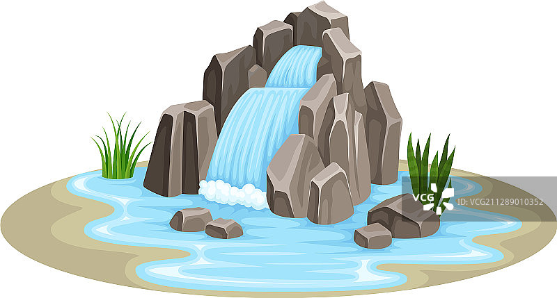 低的热带瀑布与岩石的石头边界图片素材