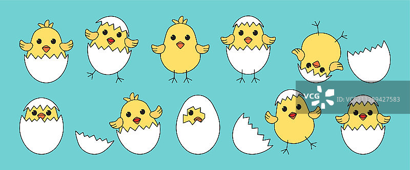 复活节彩蛋卡通彩蛋的小鸡和壳图片素材