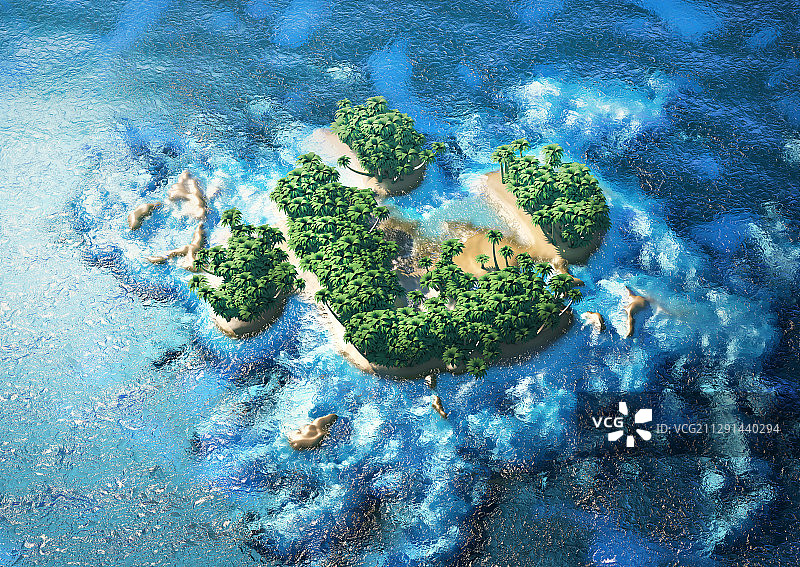 三维海洋心岛图片素材