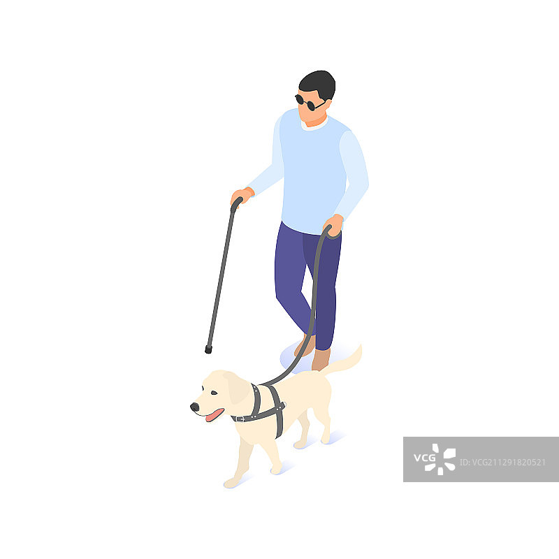 一个拄着拐杖和导盲犬的盲人图片素材