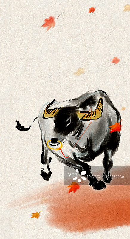 水墨画乡村童年放牛的小孩图片素材