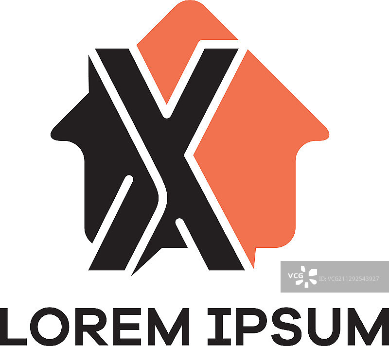 X字母标志设计，字母X在房子形状图片素材