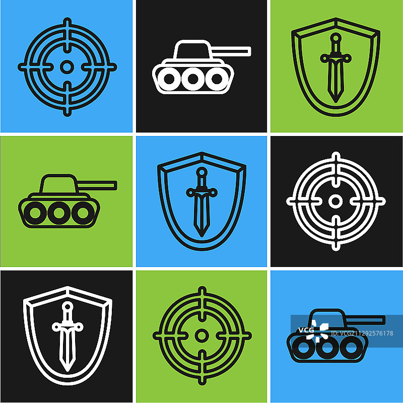 设置线目标运动中世纪盾牌与剑图片素材
