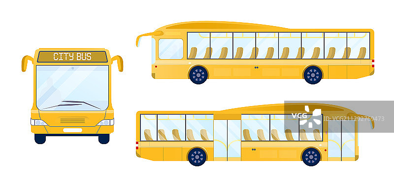 黄色的公交车从不同的方向驶来图片素材