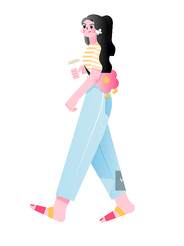 粉色背景喝奶茶走路的阳光女孩图片素材