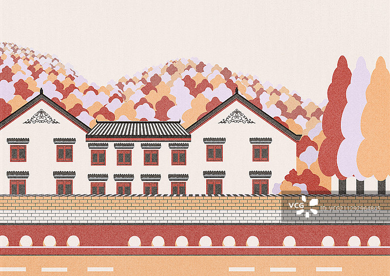 五祖寺庙风景建筑插画图片素材