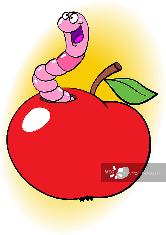 苹果里的卡通虫图片素材