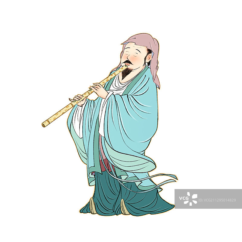 古代文人仙人吹箫玩音乐儿童插画图片素材