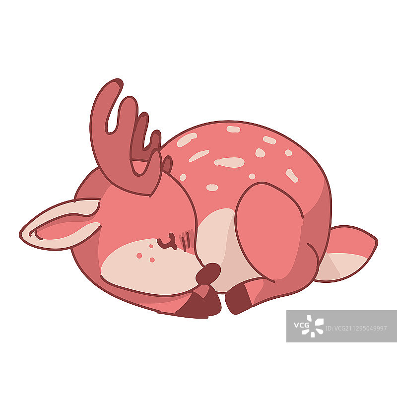 粉红色卡哇伊睡觉的鹿动物图片素材